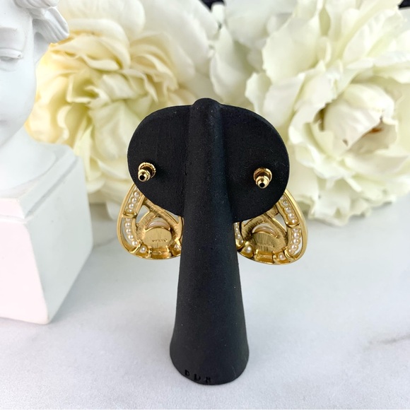 Vintage Napier Gold Tone Faux Seed Pearl Dangle Earrings - Picture 7 of 9